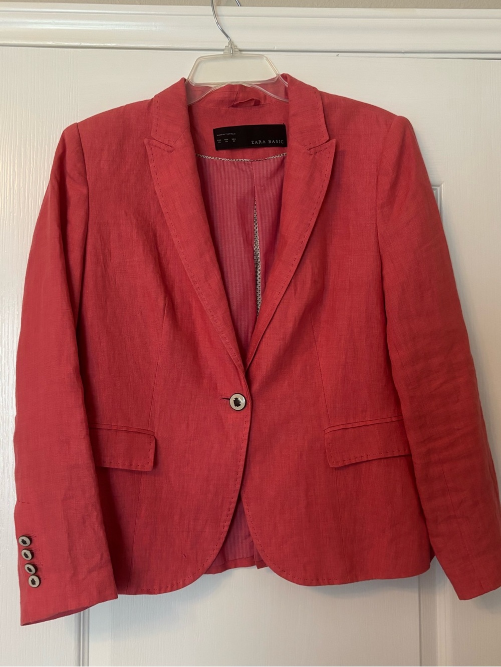 Linen Blazer XL Zara Basics Pink Dusty Rose button single stitch old money lined